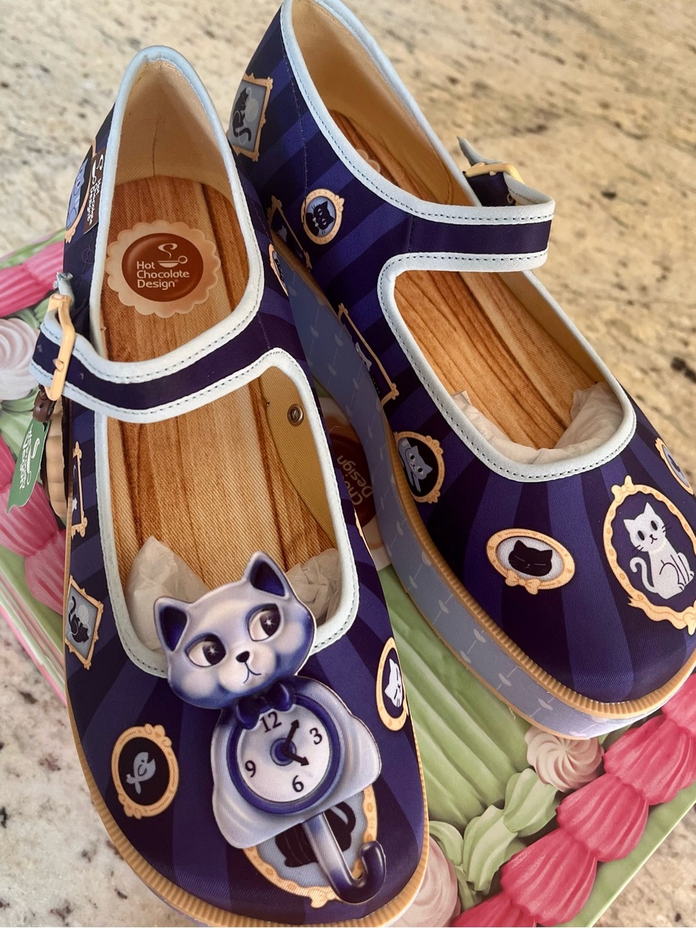 BNWT Hot Chocolate Design Purrfect Time Kitsch Kitty platform Mary Janes - Picture 5 of 9